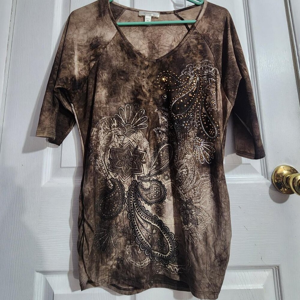 Y2K Brown Floral Rhinestone Top